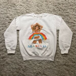 Mariah Carey VTG Y2K Sweatshirt Women’s Size S White Pullover Rainbow Design